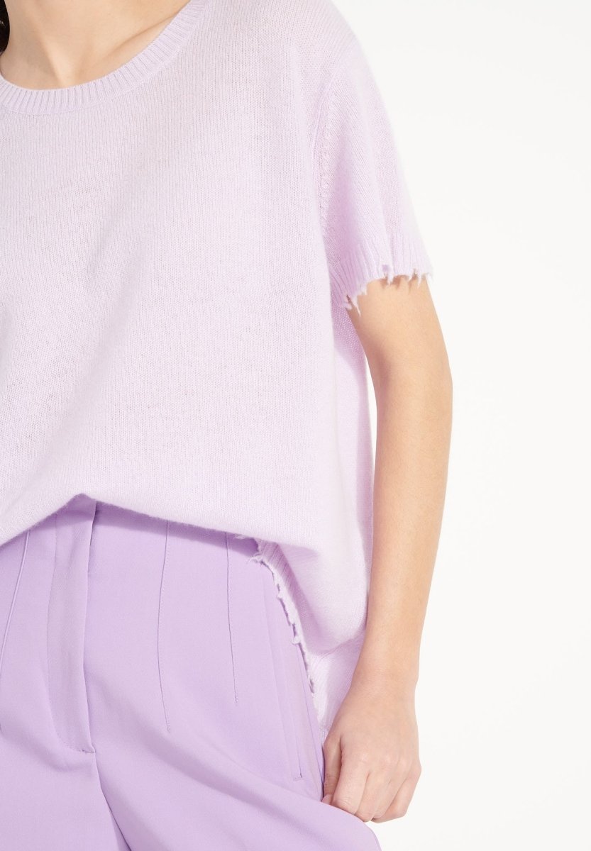 Damen-Rundhals-T-Shirt aus durchbrochenem Kaschmir in Lila - AVA 6