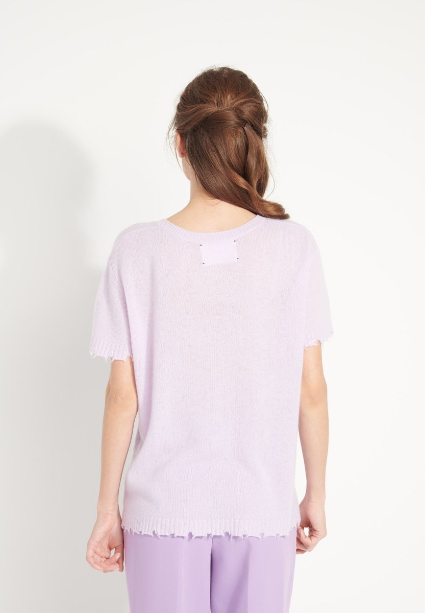 Damen-Rundhals-T-Shirt aus durchbrochenem Kaschmir in Lila - AVA 6