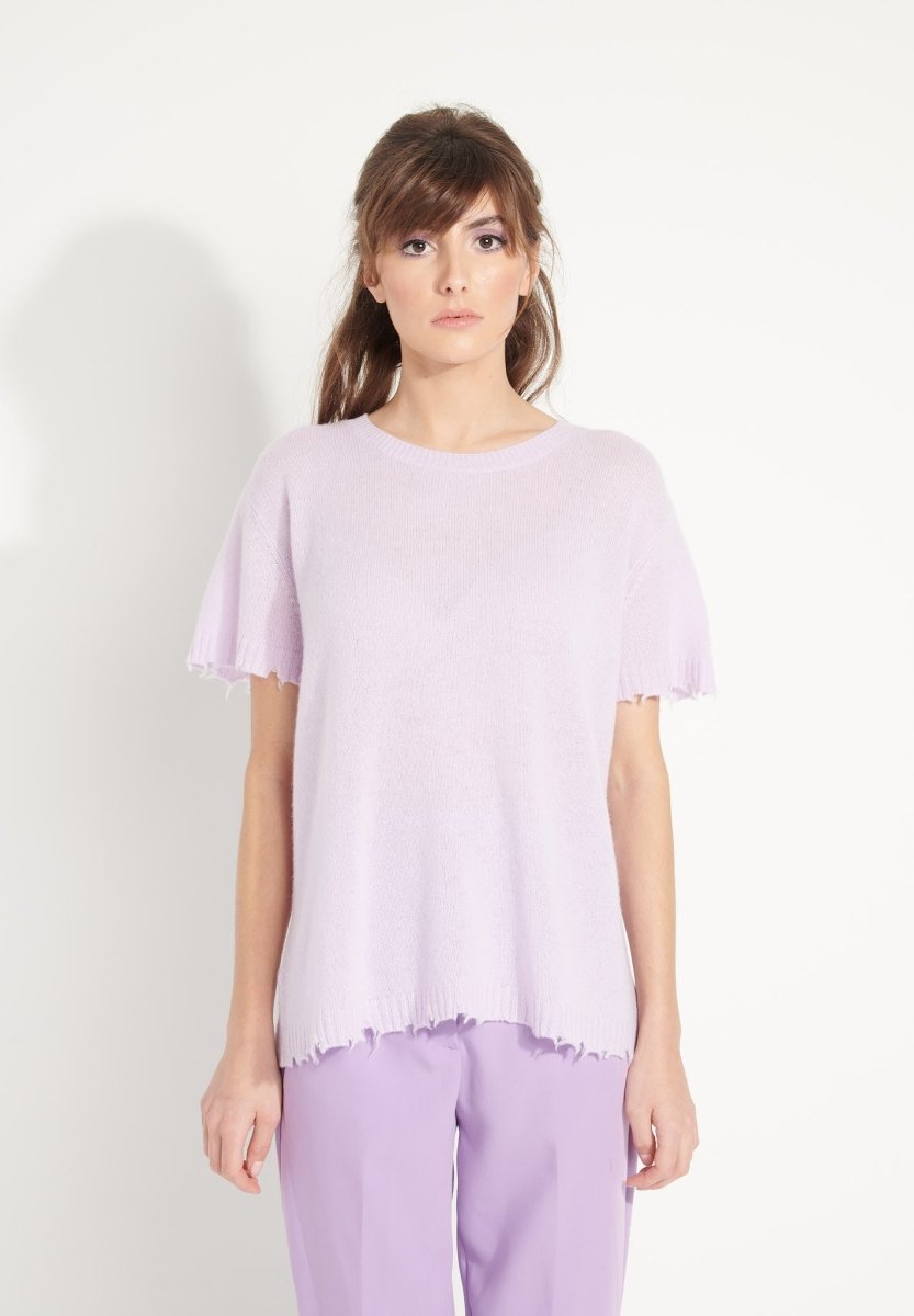 Damen-Rundhals-T-Shirt aus durchbrochenem Kaschmir in Lila - AVA 6