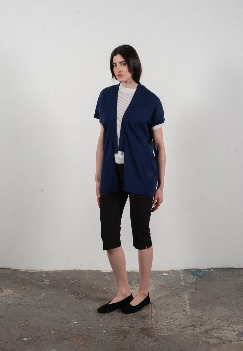 Damen-Kurzarmweste aus Kaschmir & ultradünner Merinowolle Marineblau - KELLY 5