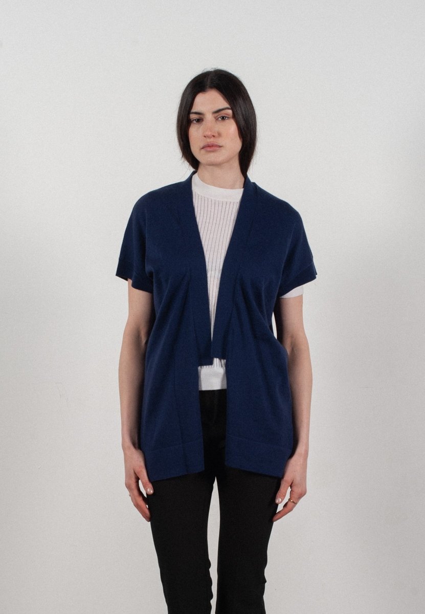 Damen-Kurzarmweste aus Kaschmir & ultradünner Merinowolle Marineblau - KELLY 5
