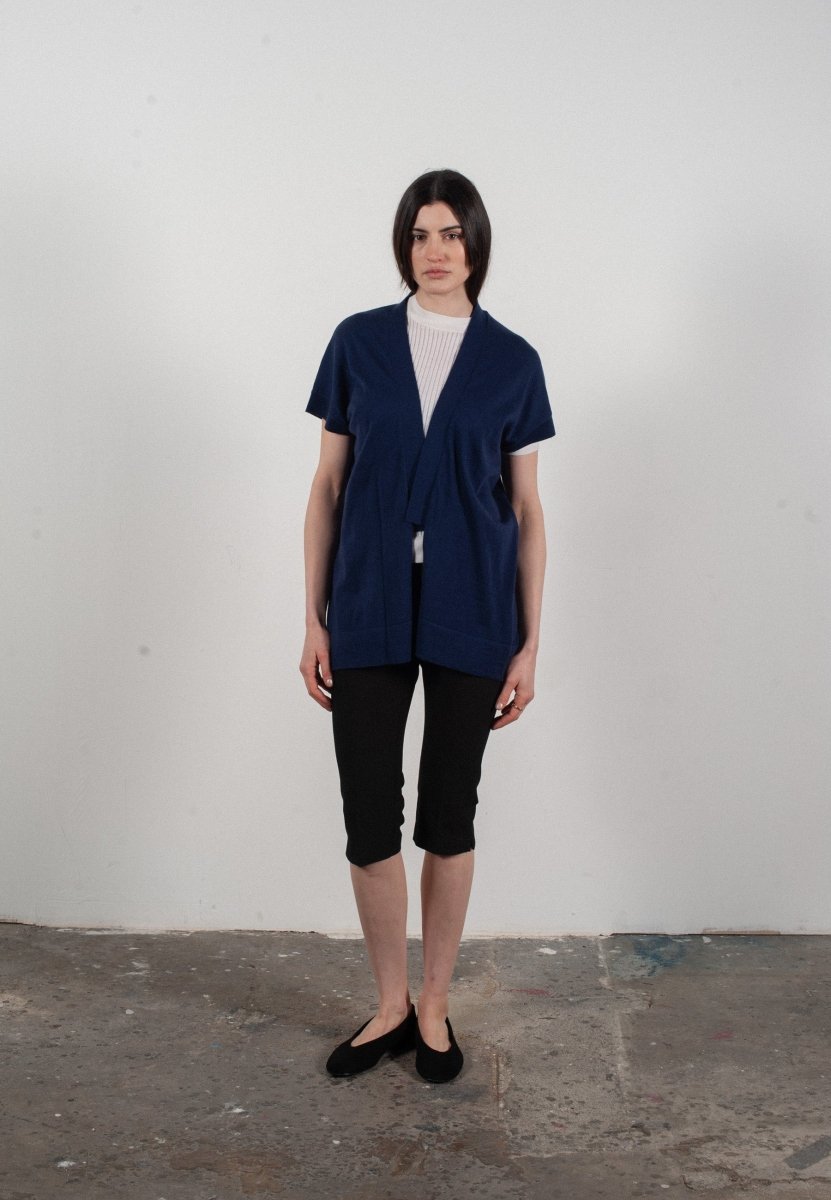 Damen-Kurzarmweste aus Kaschmir & ultradünner Merinowolle Marineblau - KELLY 5