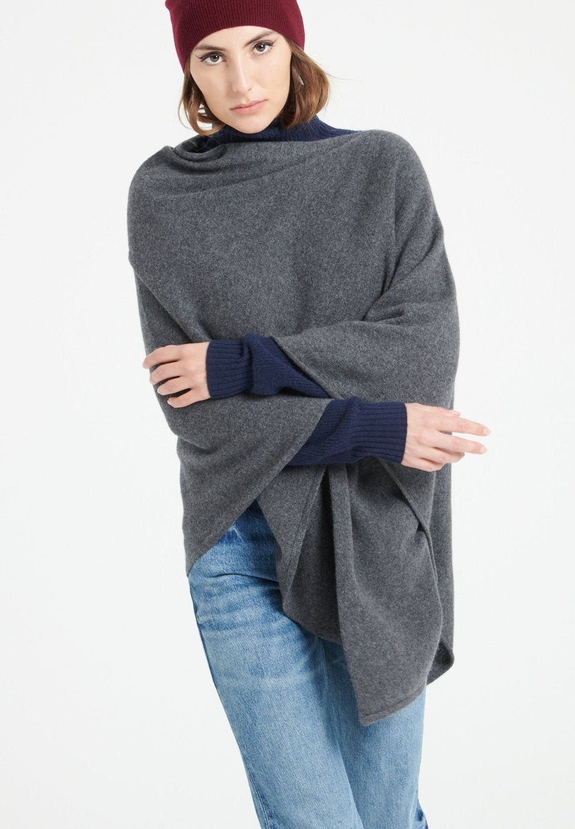 Damen-Poncho aus Kaschmir, anthrazitgrau - LILLY 9