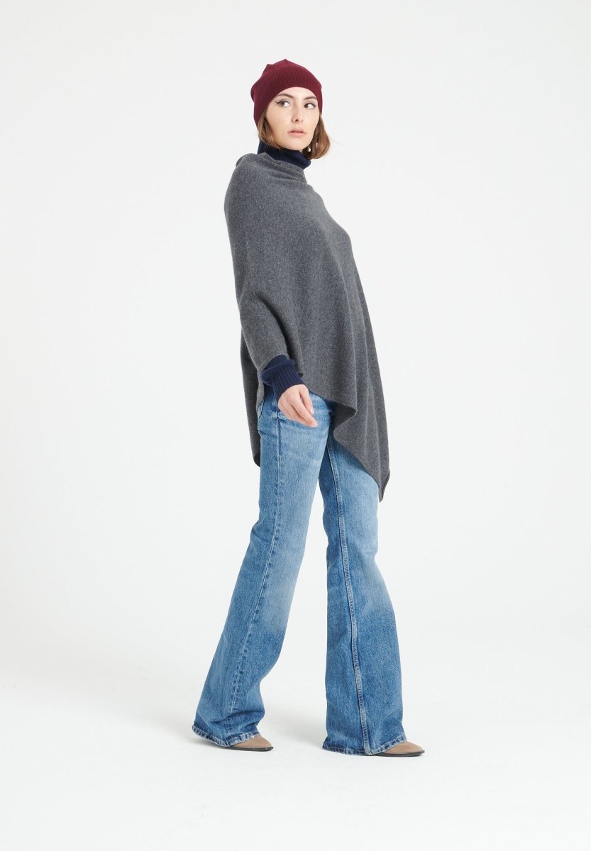 Damen-Poncho aus Kaschmir, anthrazitgrau - LILLY 9