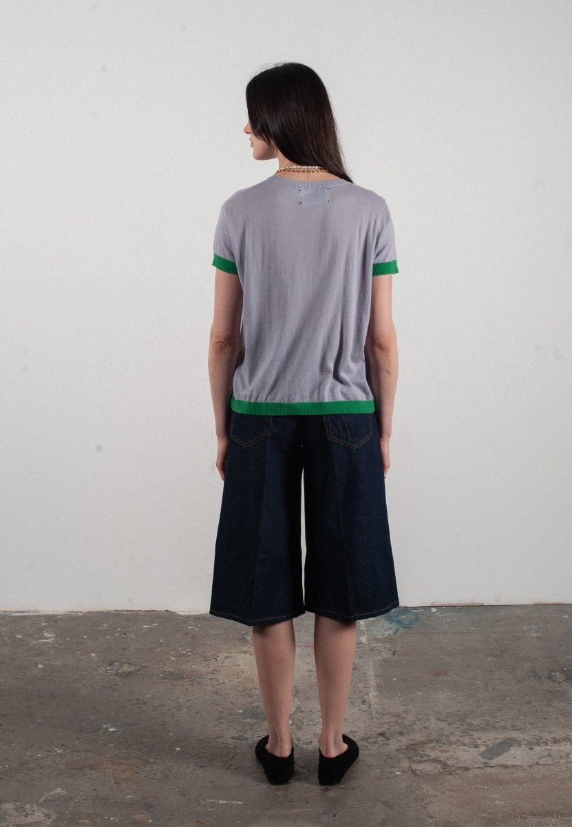 T-Shirt für Damen, Rundhals, kurze Ärmel, aus Kaschmir & ultradünner Wolle, Lavendel & Grün - KELLY 1